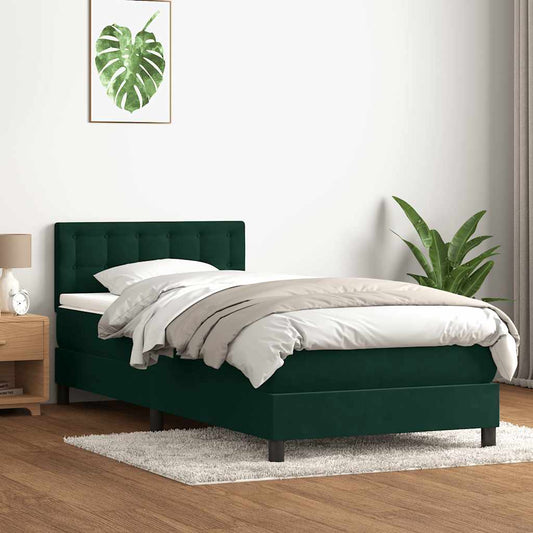 vidaXL Box Spring κρεβάτι με στρώμα σκούρο πράσινο 80x220εκ. Βελούδινο
