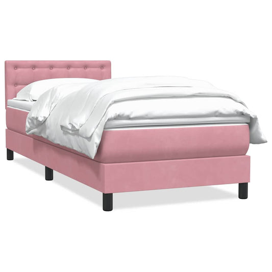 vidaXL Κρεβάτι Boxspring με Στρώμα Ροζ 90x220 εκ. Βελούδινο