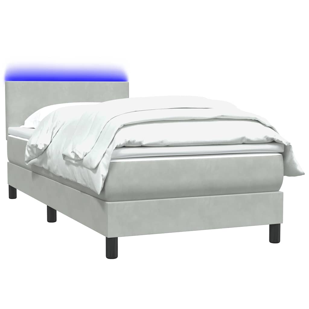 vidaXL Κρεβάτι Boxspring με Στρώμα & LED Ανοιχτό Γκρι 80x210 εκ. Βελούδινο