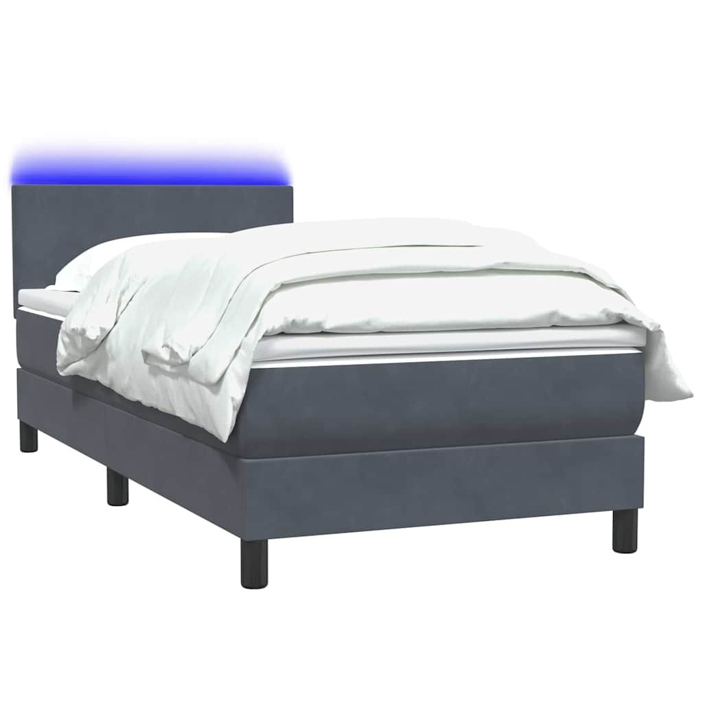 vidaXL Κρεβάτι Boxspring με Στρώμα & LED Σκούρο γκρι 80x210 εκ. Βελούδινο