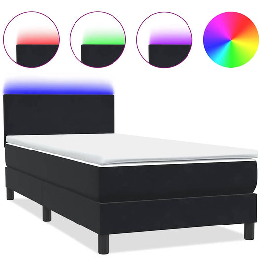 vidaXL Κρεβάτι Boxspring με Στρώμα & LED Μαύρο 90x210 εκ. Βελούδινο