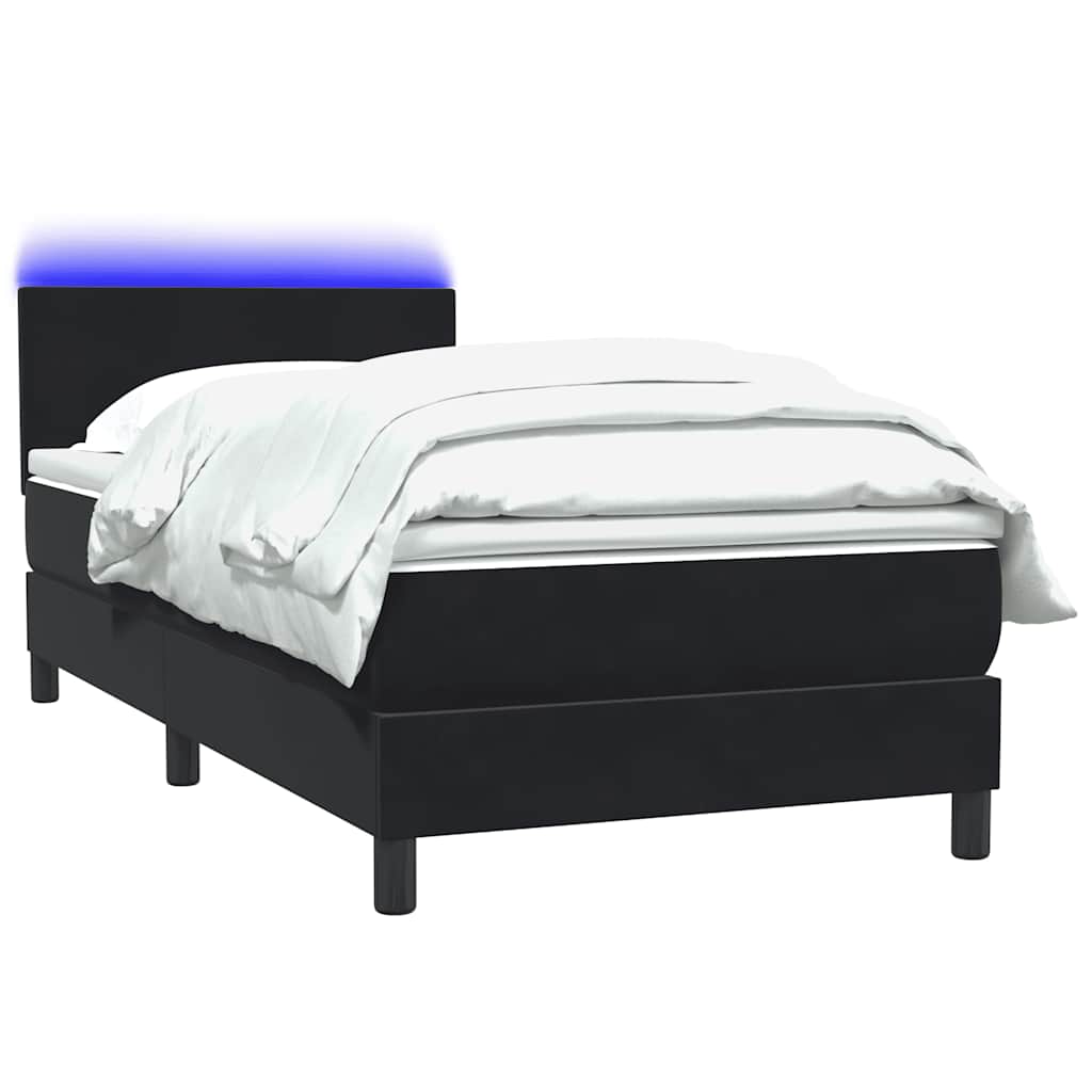 vidaXL Κρεβάτι Boxspring με Στρώμα & LED Μαύρο 90x210 εκ. Βελούδινο