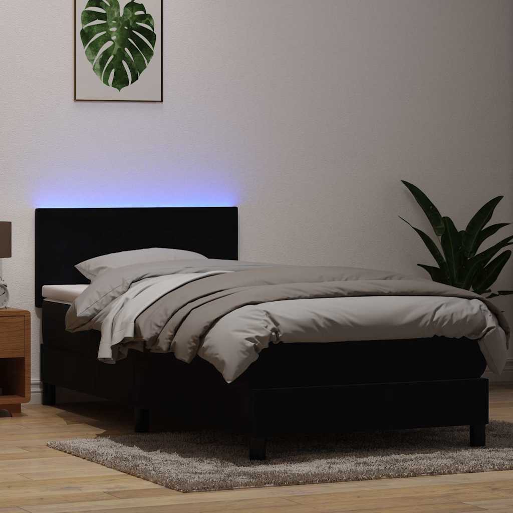 vidaXL Κρεβάτι Boxspring με Στρώμα & LED Μαύρο 90x210 εκ. Βελούδινο
