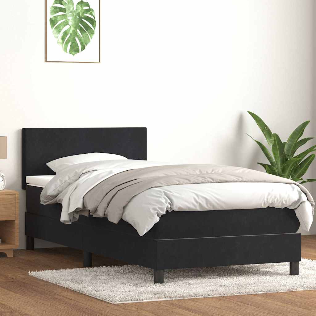 vidaXL Κρεβάτι Boxspring με Στρώμα & LED Μαύρο 90x210 εκ. Βελούδινο