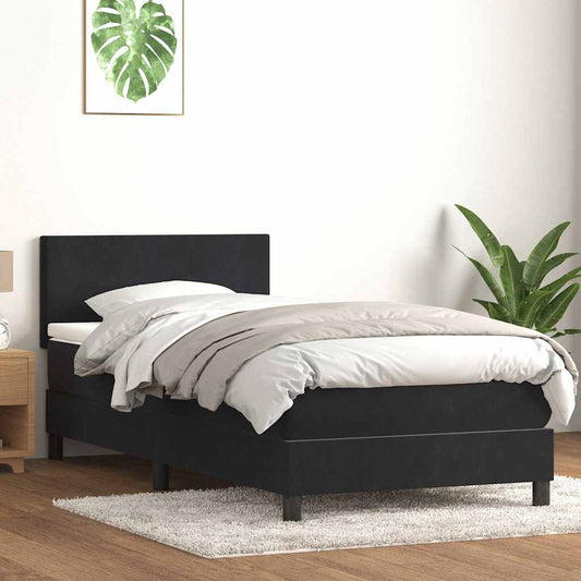 vidaXL Κρεβάτι Boxspring με Στρώμα & LED Μαύρο 90x210 εκ. Βελούδινο