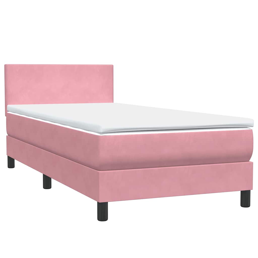 vidaXL Κρεβάτι Boxspring με Στρώμα & LED ροζ 90x210 εκ. Βελούδινο