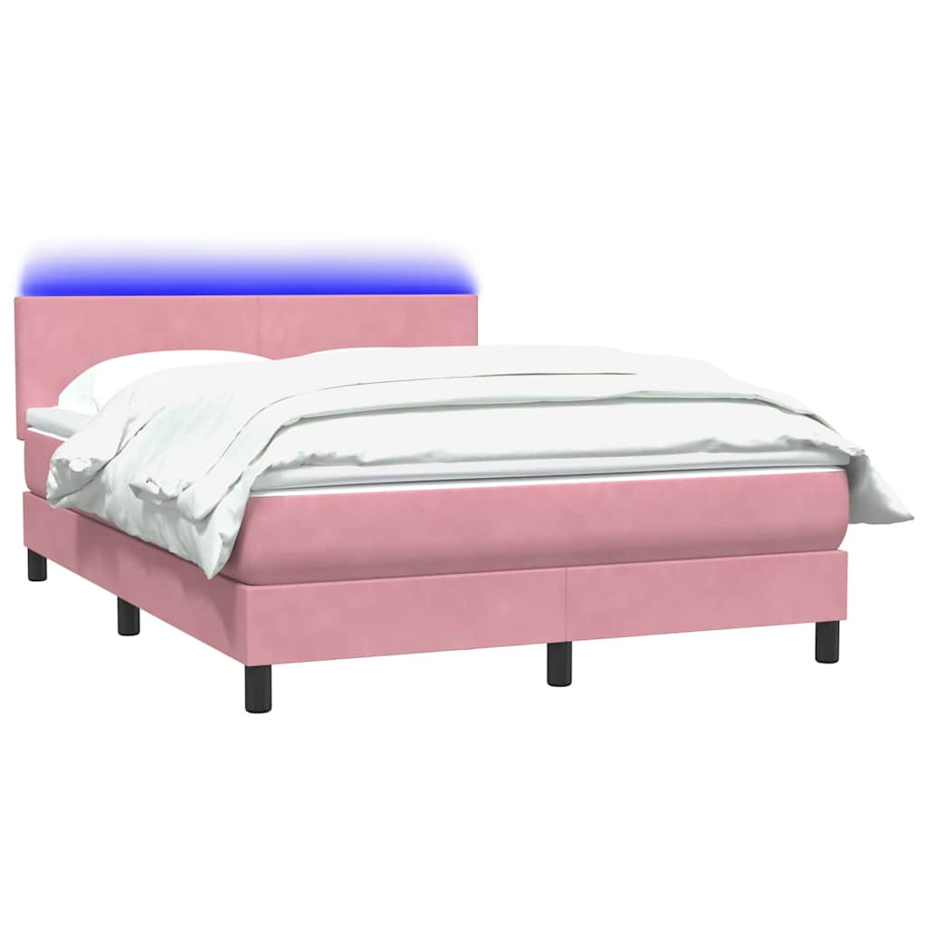 vidaXL Κρεβάτι Boxspring με Στρώμα & LED Ροζ 140x210 εκ. Βελούδινο