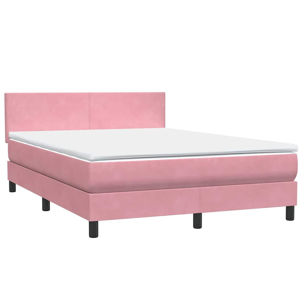vidaXL Κρεβάτι Boxspring με Στρώμα & LED Ροζ 140x210 εκ. Βελούδινο
