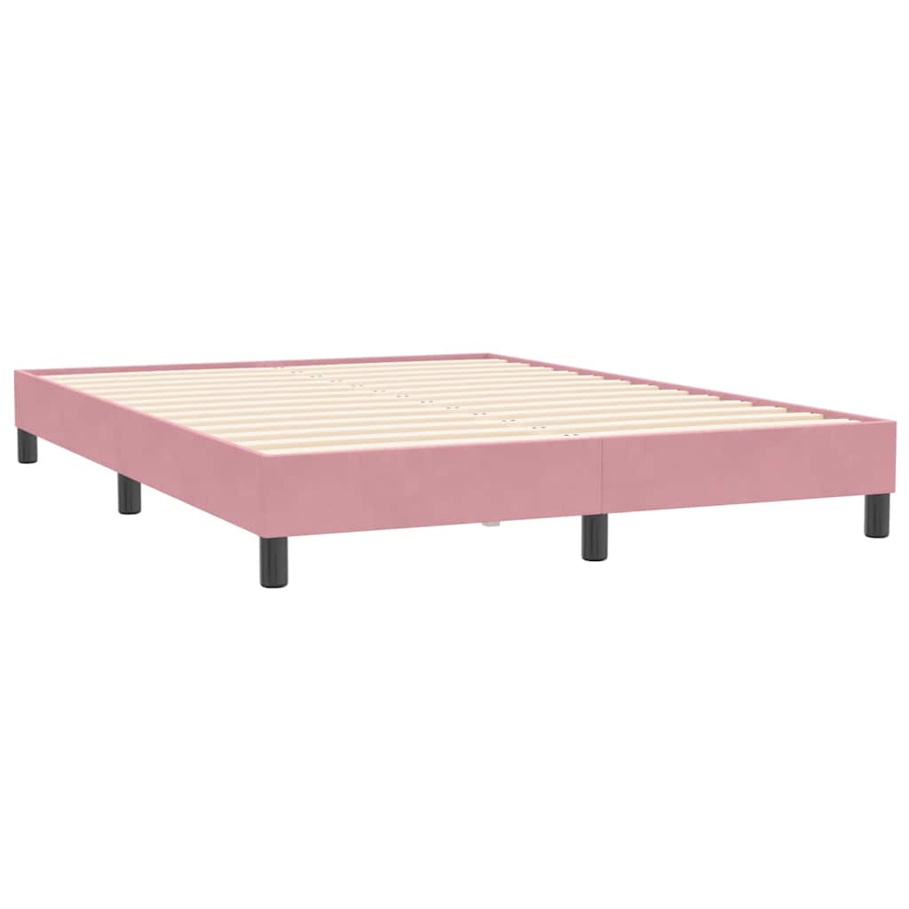 vidaXL Κρεβάτι Boxspring με Στρώμα & LED Ροζ 140x210 εκ. Βελούδινο