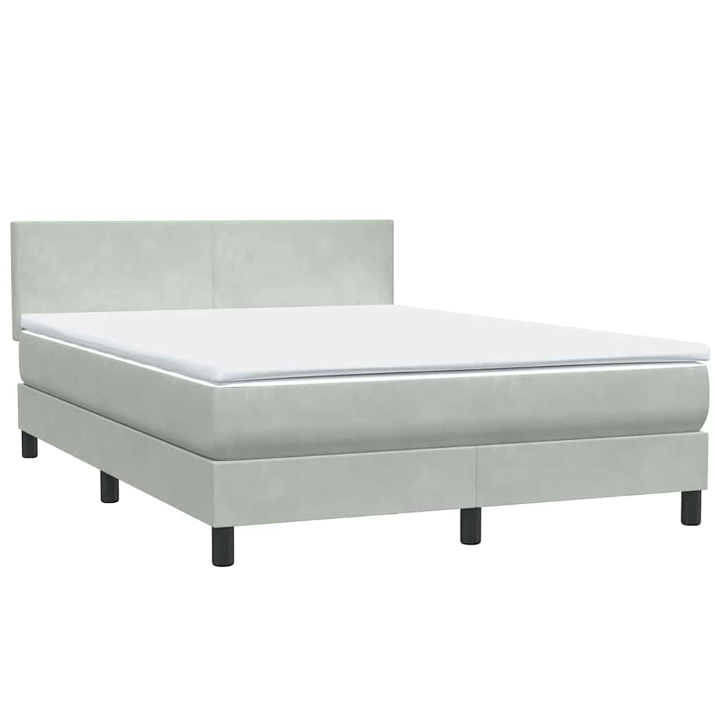vidaXL Κρεβάτι Boxspring με Στρώμα & LED Ανοιχτό Γκρι 160x210 εκ. Βελούδινο