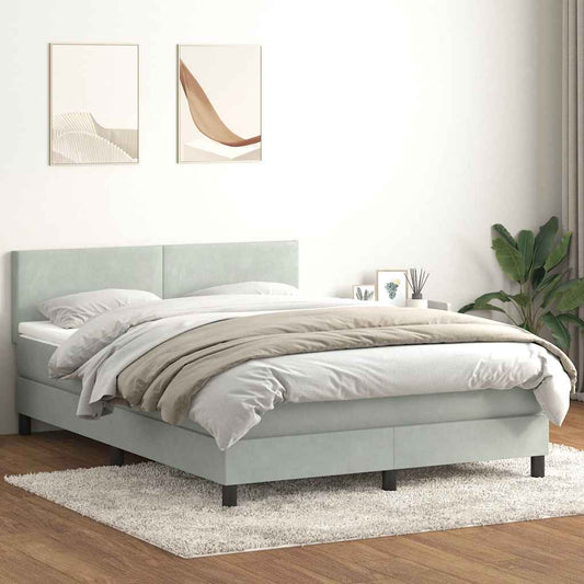 vidaXL Κρεβάτι Boxspring με Στρώμα & LED Ανοιχτό Γκρι 160x210 εκ. Βελούδινο