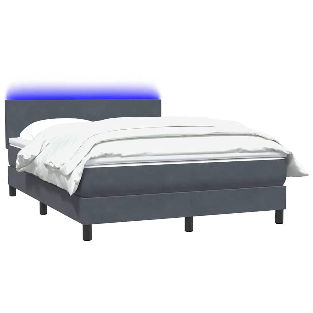 vidaXL Κρεβάτι Boxspring με Στρώμα & LED Σκούρο Γκρι 160x210 εκ. Βελούδινο