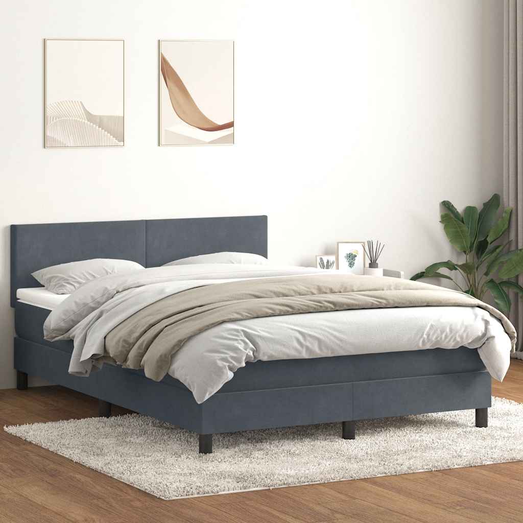 vidaXL Κρεβάτι Boxspring με Στρώμα & LED Σκούρο Γκρι 160x210 εκ. Βελούδινο