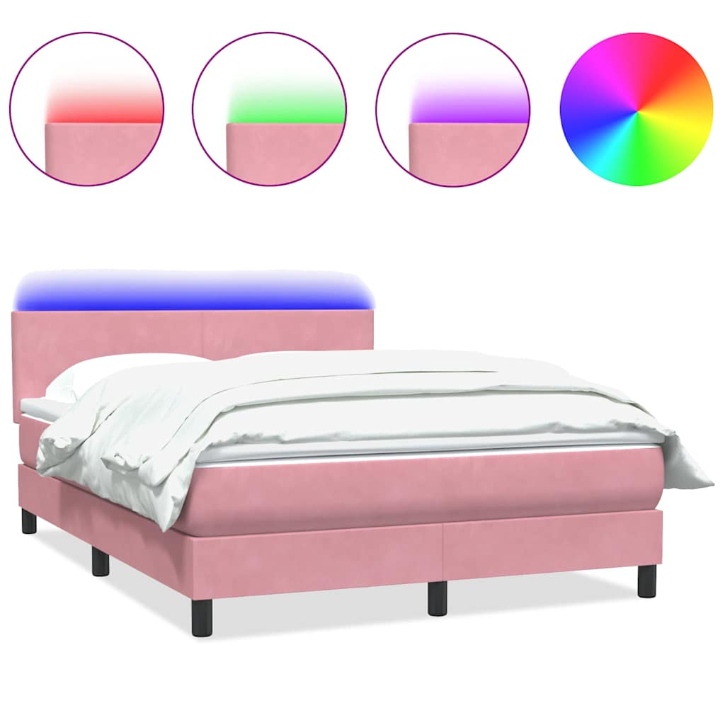 vidaXL Κρεβάτι Boxspring με Στρώμα & LED Ροζ 160x210 εκ. Βελούδινο