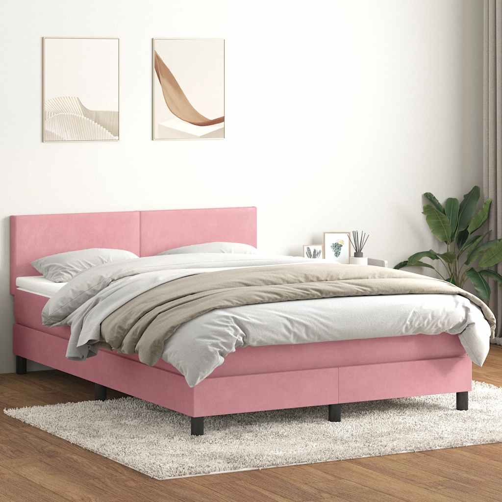vidaXL Κρεβάτι Boxspring με Στρώμα & LED Ροζ 160x210 εκ. Βελούδινο