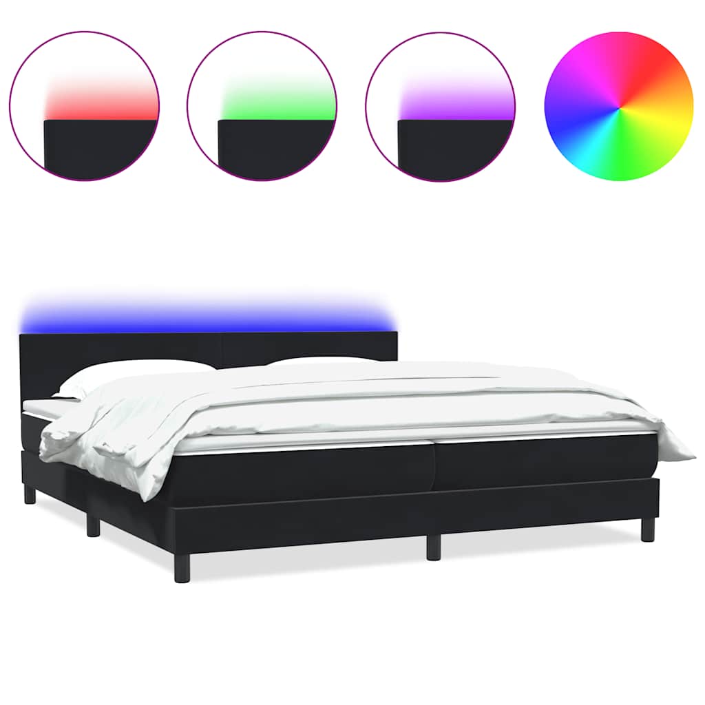 vidaXL Κρεβάτι Boxspring με Στρώμα & LED Μαύρο 180x210 εκ. Βελούδινο