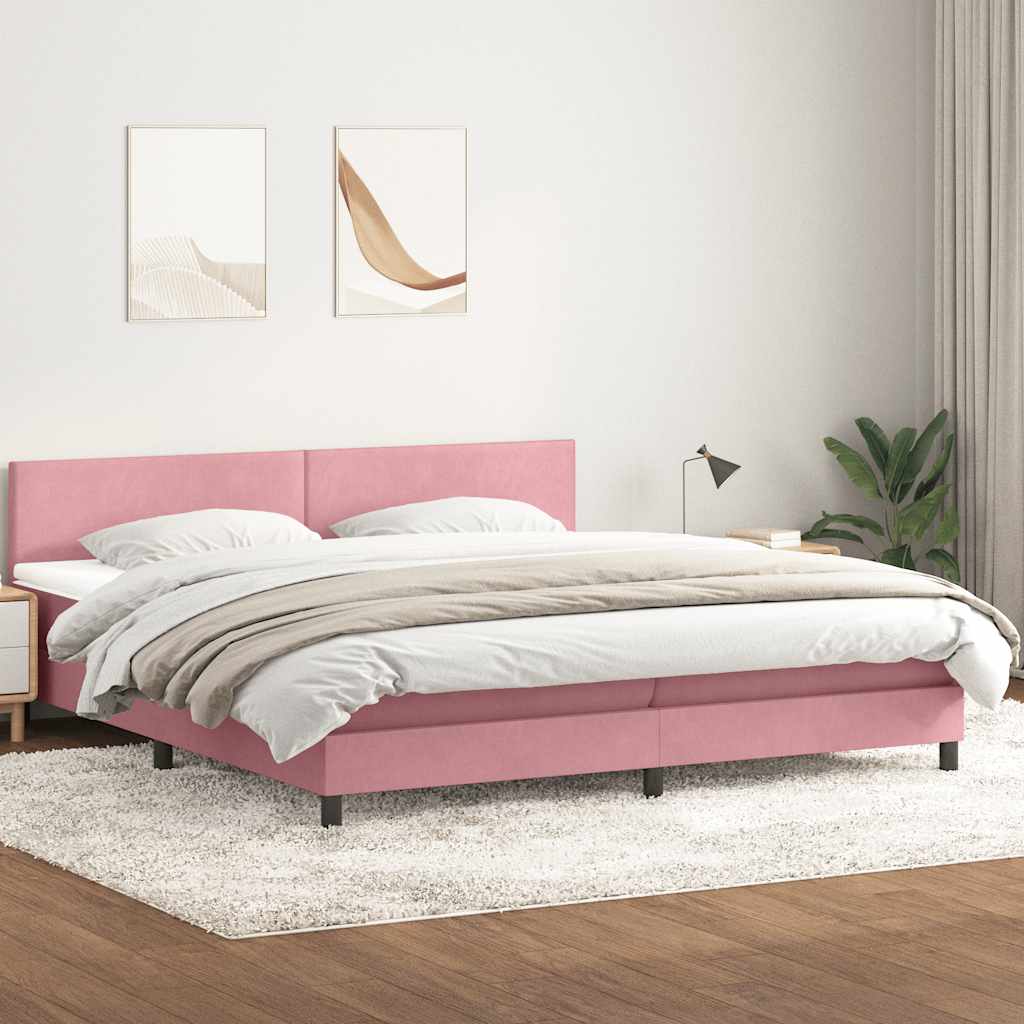 vidaXL Κρεβάτι Boxspring με Στρώμα & LED Ροζ 180x210 εκ. Βελούδινο