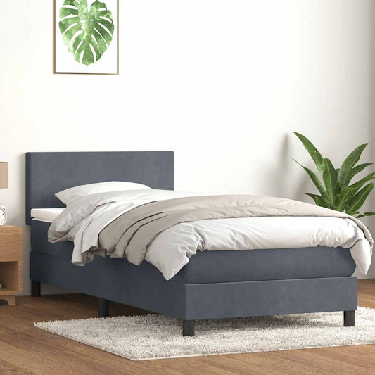 vidaXL Κρεβάτι Boxspring με Στρώμα & LED Σκούρο Γκρι 80x220 εκ. Βελούδινο
