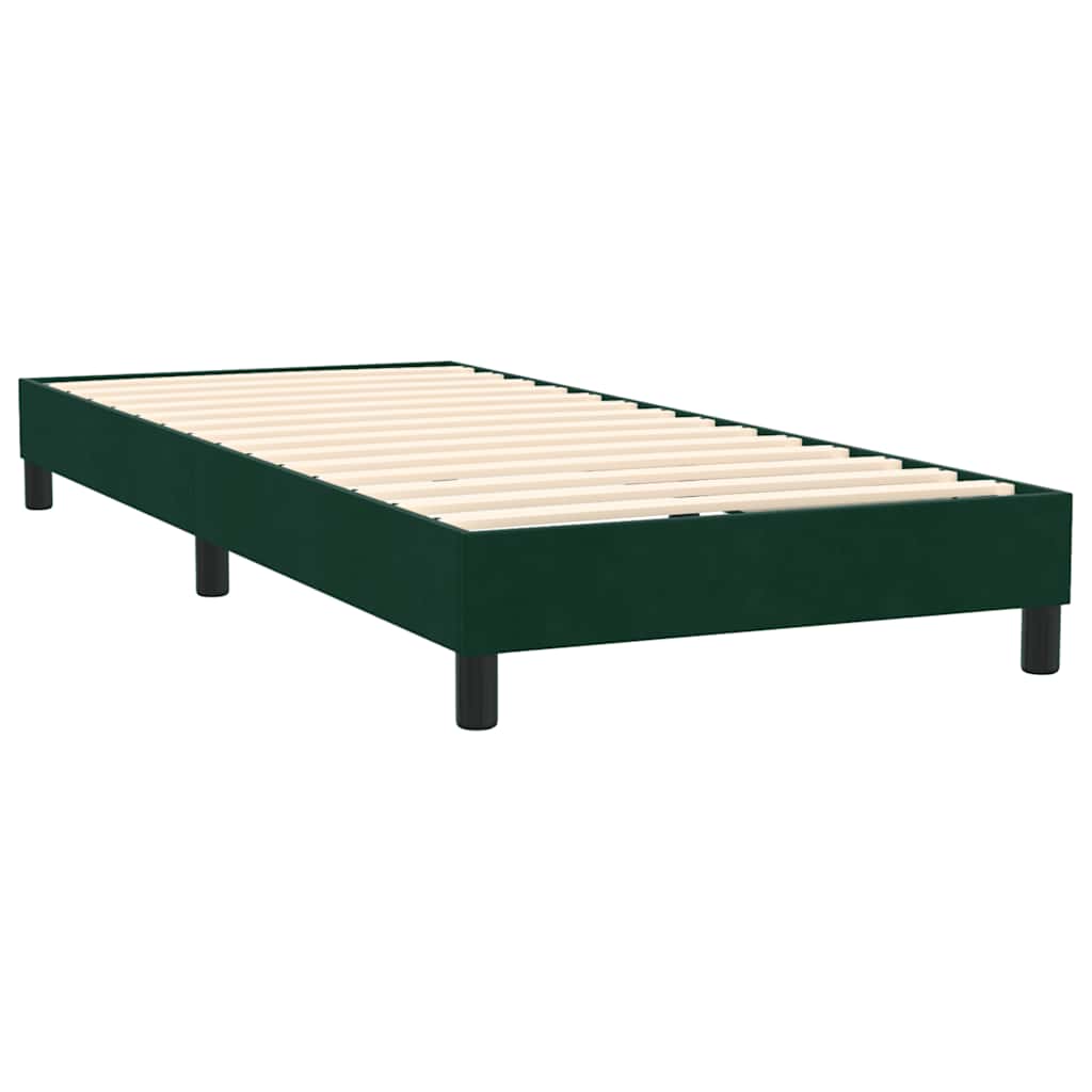 vidaXL Κρεβάτι Boxspring με Στρώμα & LED σκούρο πράσινο 80x220εκ. Βελούδινο