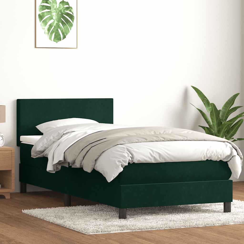 vidaXL Κρεβάτι Boxspring με Στρώμα & LED σκούρο πράσινο 80x220εκ. Βελούδινο