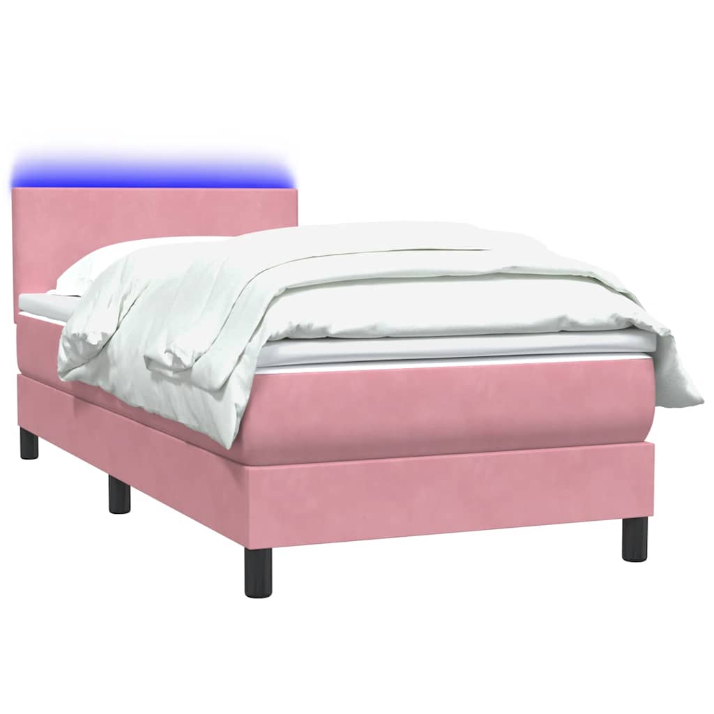 vidaXL Κρεβάτι Boxspring με Στρώμα & LED Ροζ 80x220 εκ. Βελούδινο