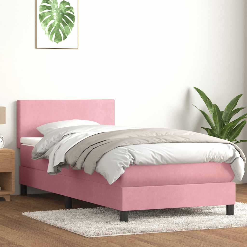 vidaXL Κρεβάτι Boxspring με Στρώμα & LED Ροζ 80x220 εκ. Βελούδινο
