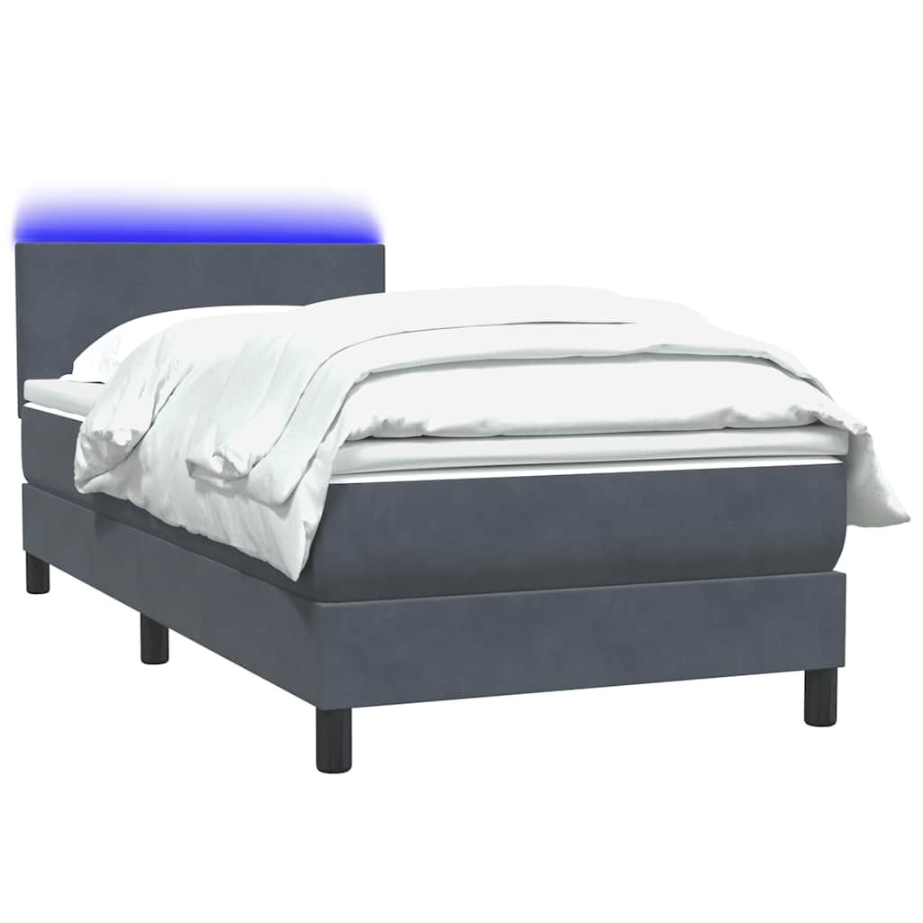 vidaXL Κρεβάτι Boxspring με Στρώμα & LED Σκούρο Γκρι 90x220 εκ. Βελούδινο