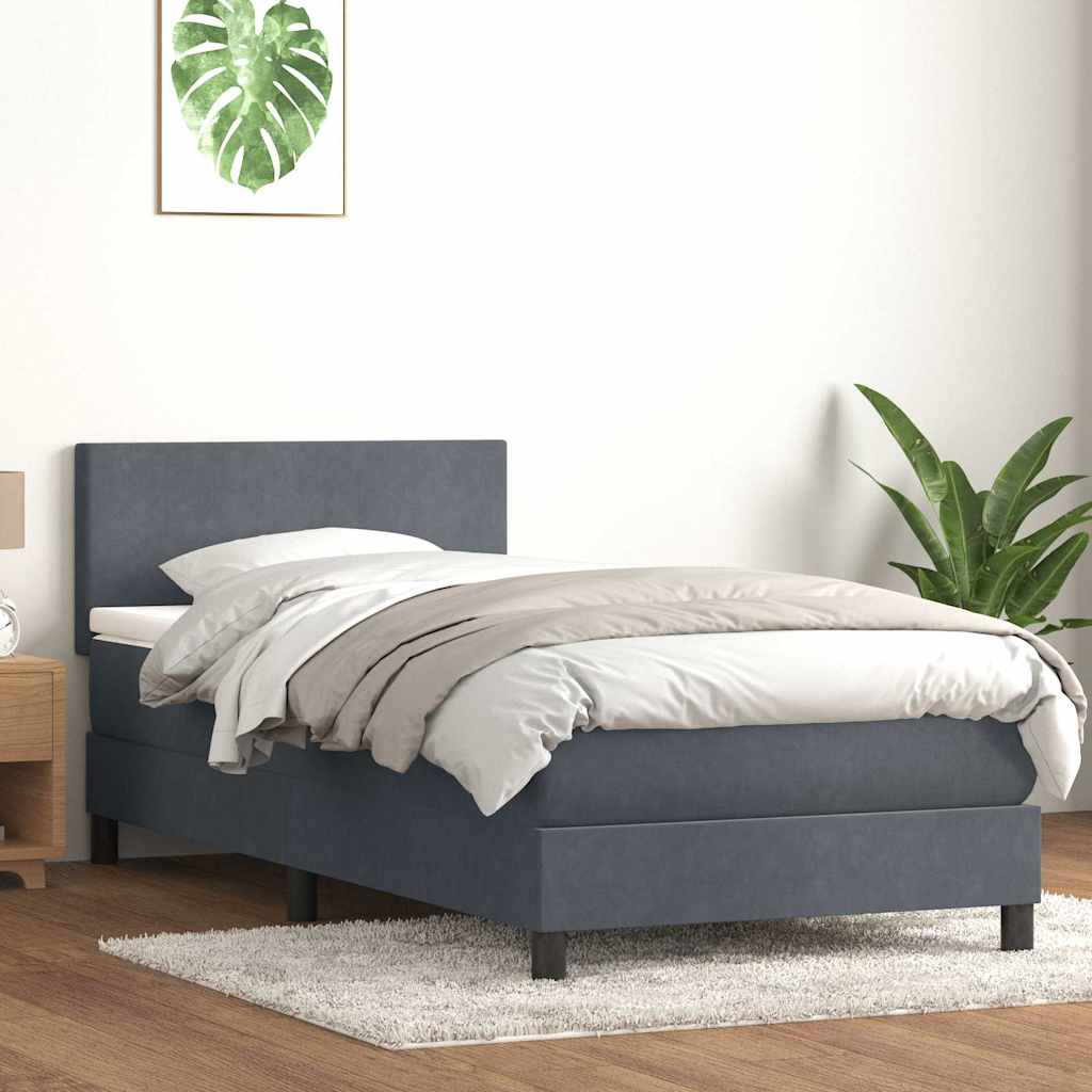 vidaXL Κρεβάτι Boxspring με Στρώμα & LED Σκούρο Γκρι 90x220 εκ. Βελούδινο