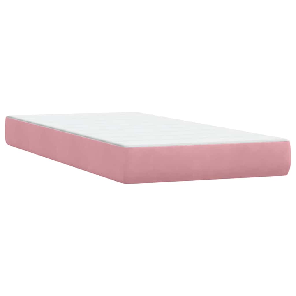 vidaXL Κρεβάτι Boxspring με Στρώμα & LED Ροζ 90x220 εκ. Βελούδινο