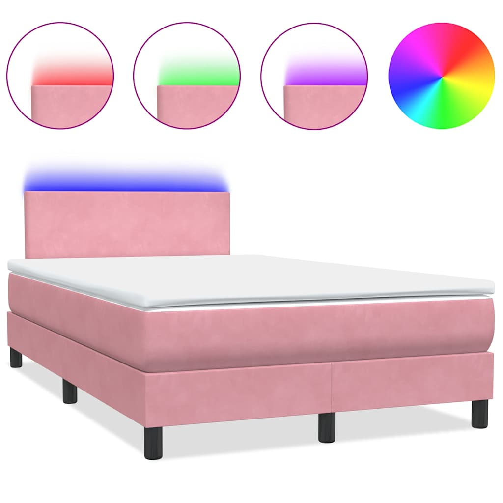 vidaXL Κρεβάτι Boxspring με Στρώμα & LED ροζ 120x220 cm Βελούδινο