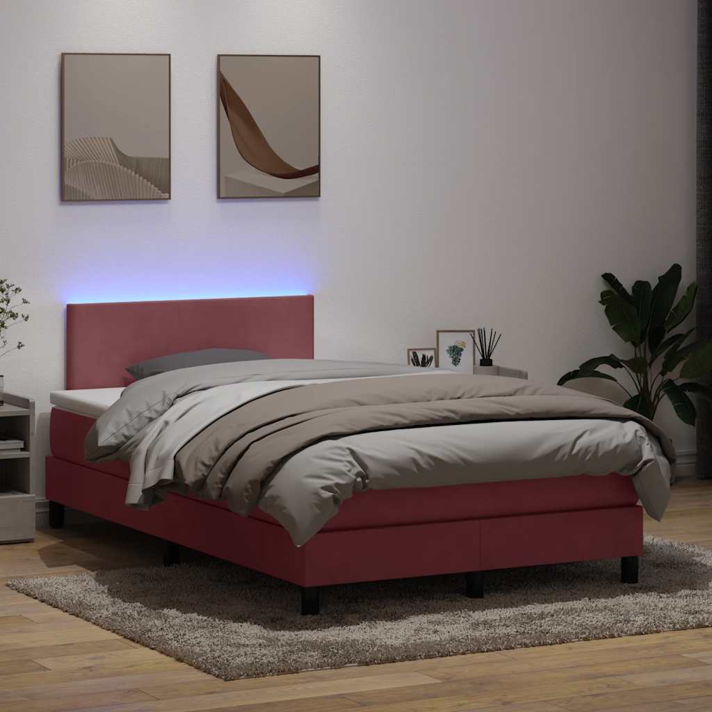 vidaXL Κρεβάτι Boxspring με Στρώμα & LED ροζ 120x220 cm Βελούδινο