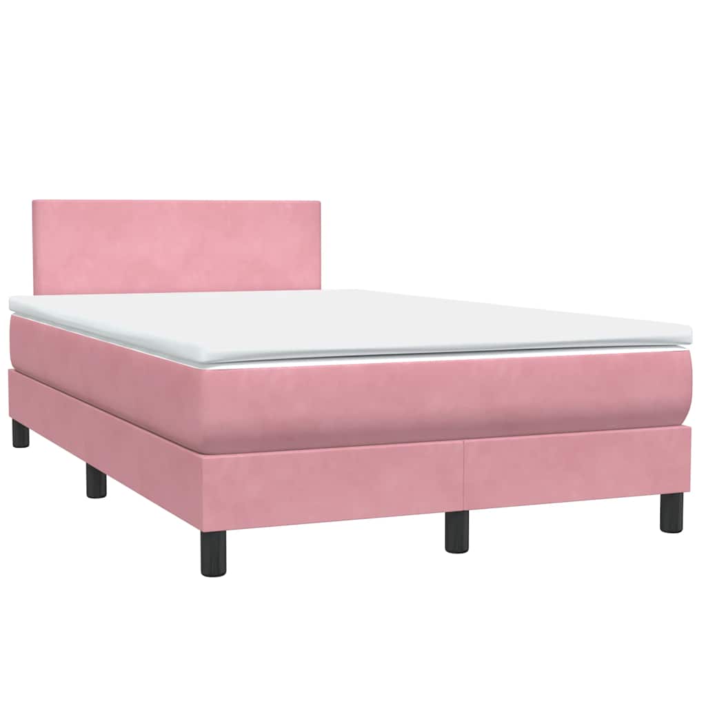 vidaXL Κρεβάτι Boxspring με Στρώμα & LED ροζ 120x220 cm Βελούδινο