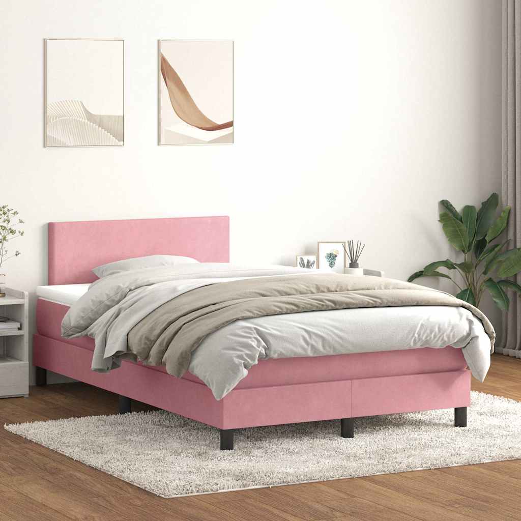 vidaXL Κρεβάτι Boxspring με Στρώμα & LED ροζ 120x220 cm Βελούδινο