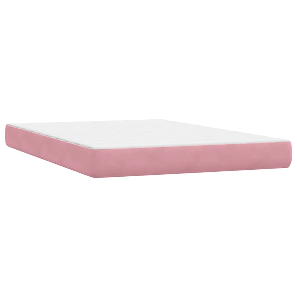 vidaXL Κρεβάτι Boxspring με Στρώμα & LED ροζ 140x220 cm Βελούδινο