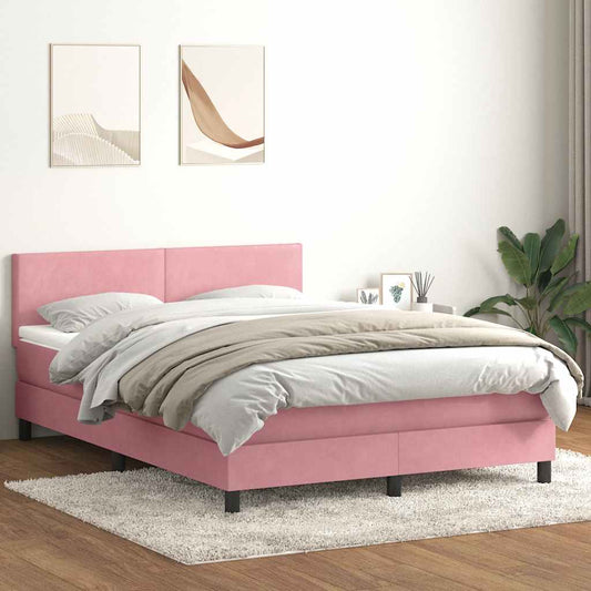 vidaXL Κρεβάτι Boxspring με Στρώμα & LED ροζ 140x220 cm Βελούδινο
