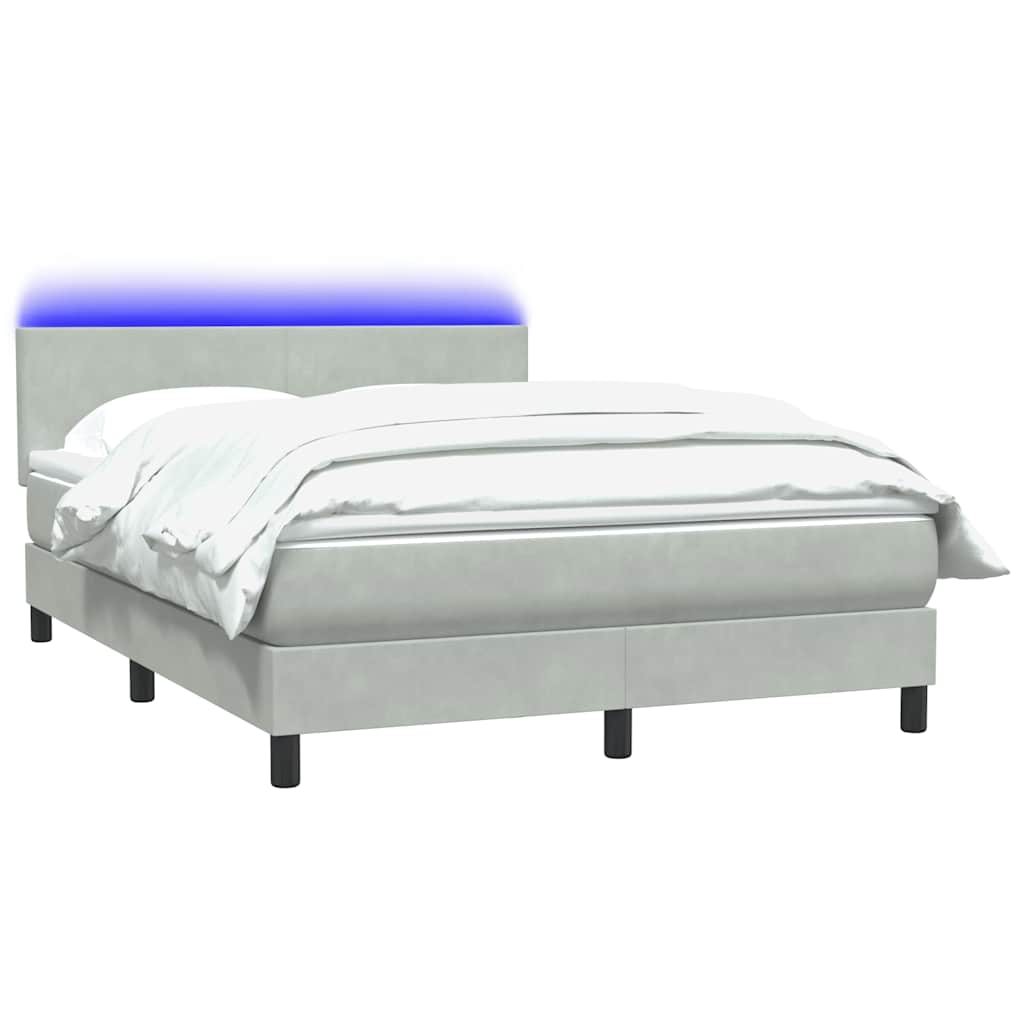 vidaXL Κρεβάτι Boxspring με Στρώμα & LED Ανοιχτό Γκρι 160x220 εκ. Βελούδινο