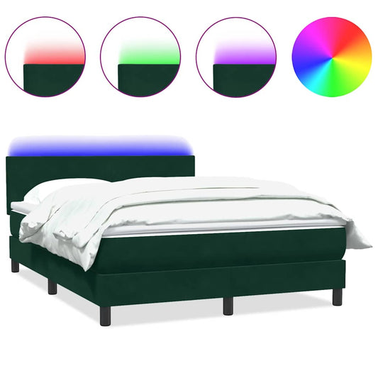 vidaXL Κρεβάτι Boxspring με Στρώμα & LED σκούρο πράσινο 160x220cm Βελούδινο