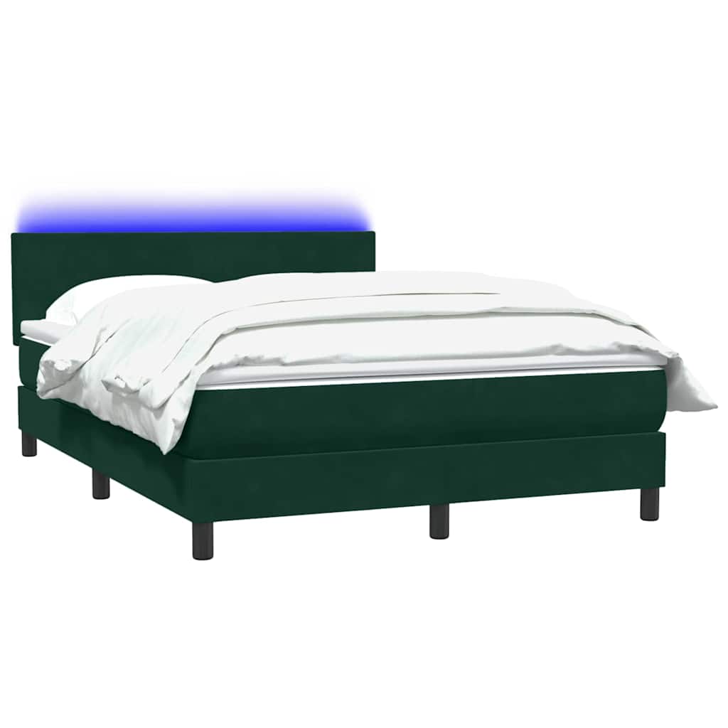 vidaXL Κρεβάτι Boxspring με Στρώμα & LED σκούρο πράσινο 160x220cm Βελούδινο