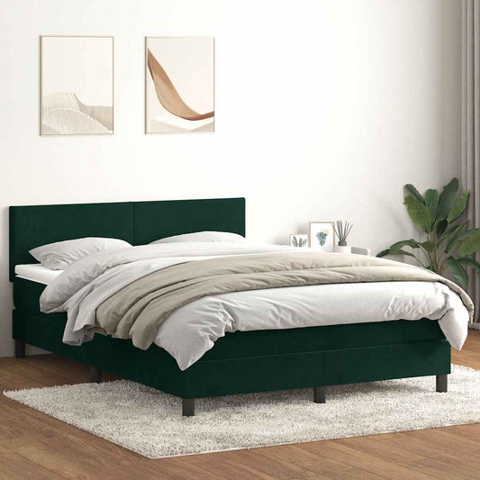 vidaXL Κρεβάτι Boxspring με Στρώμα & LED σκούρο πράσινο 160x220cm Βελούδινο