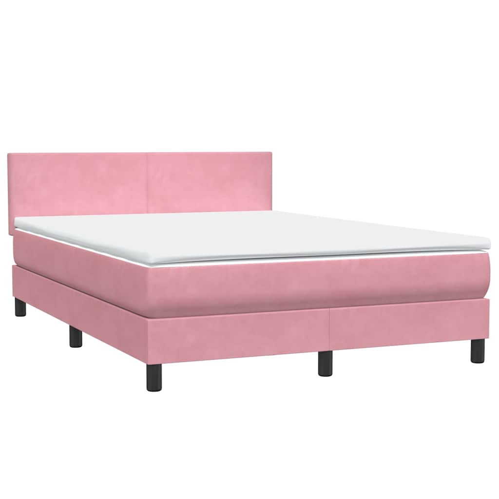 vidaXL Κρεβάτι Boxspring με Στρώμα & LED ροζ 160x220 cm Βελούδινο