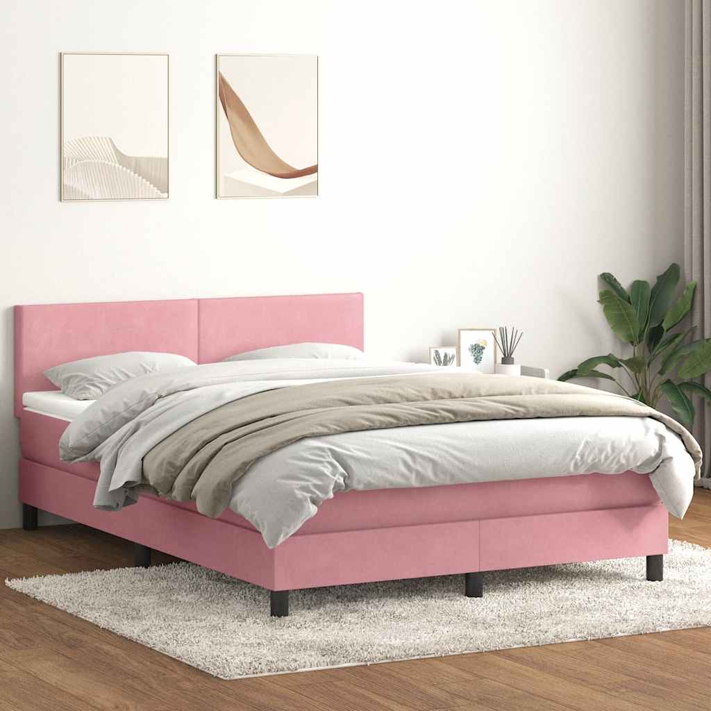 vidaXL Κρεβάτι Boxspring με Στρώμα & LED ροζ 160x220 cm Βελούδινο