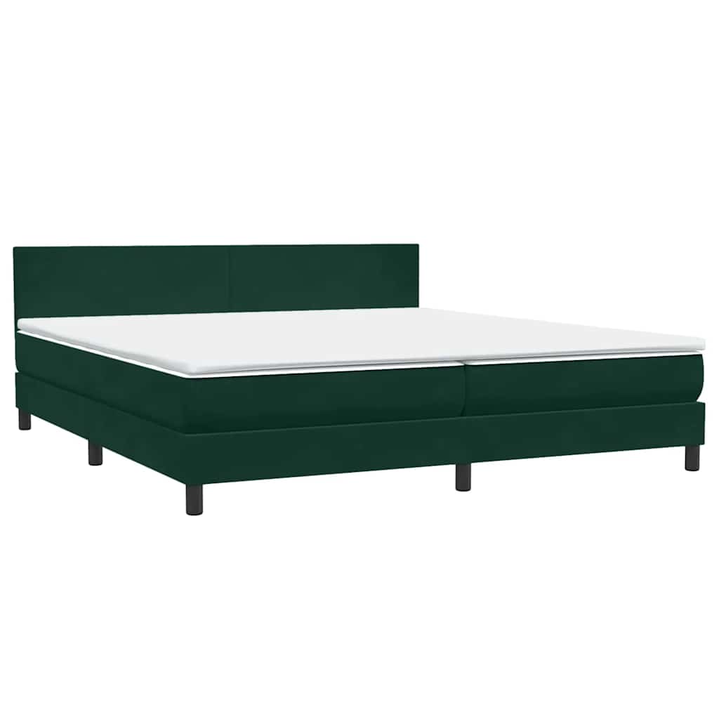vidaXL Κρεβάτι Boxspring με Στρώμα & LED σκούρο πράσινο 180x220cm Βελούδινο