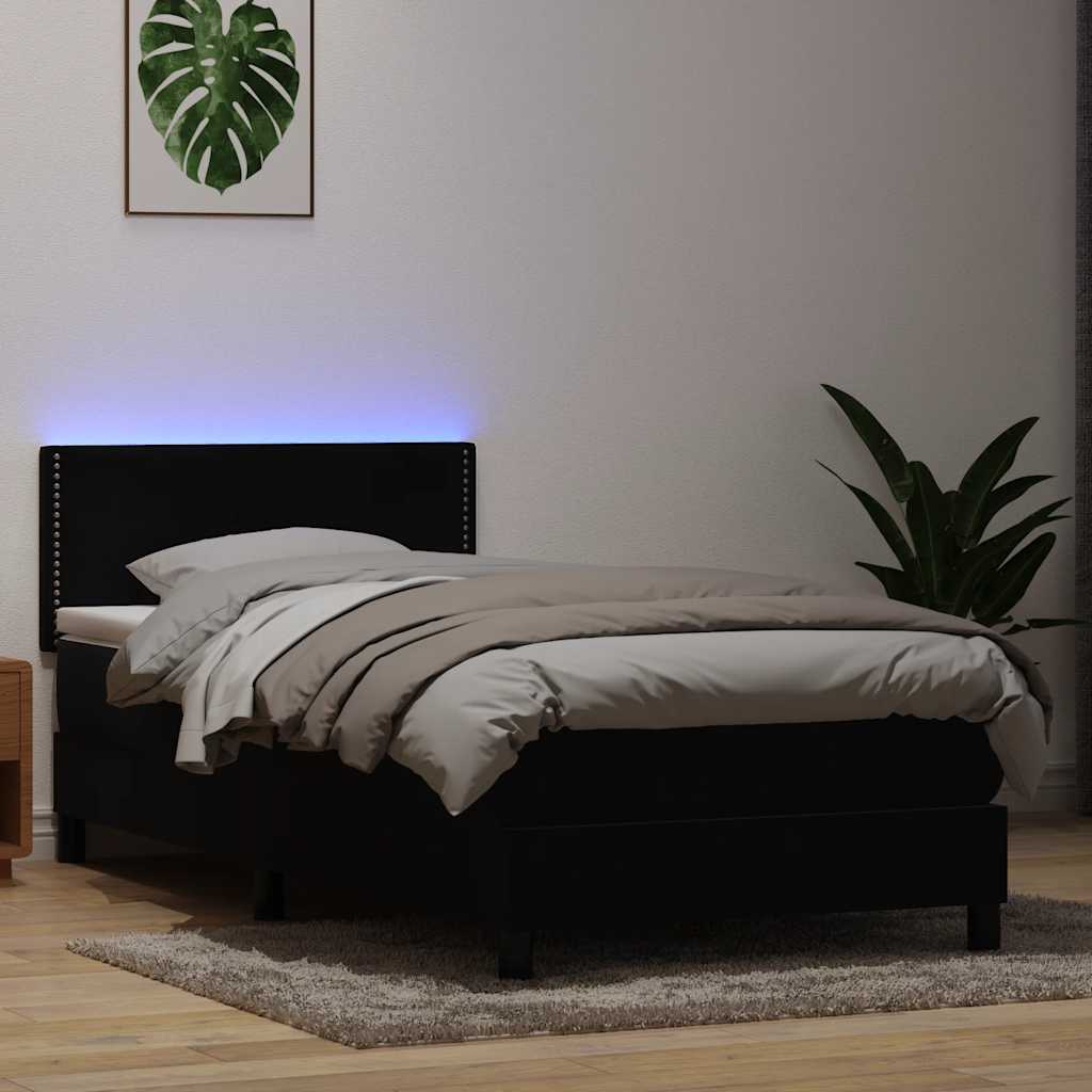 vidaXL Κρεβάτι Boxspring με Στρώμα & LED Μαύρο 90x210 εκ. Βελούδινο