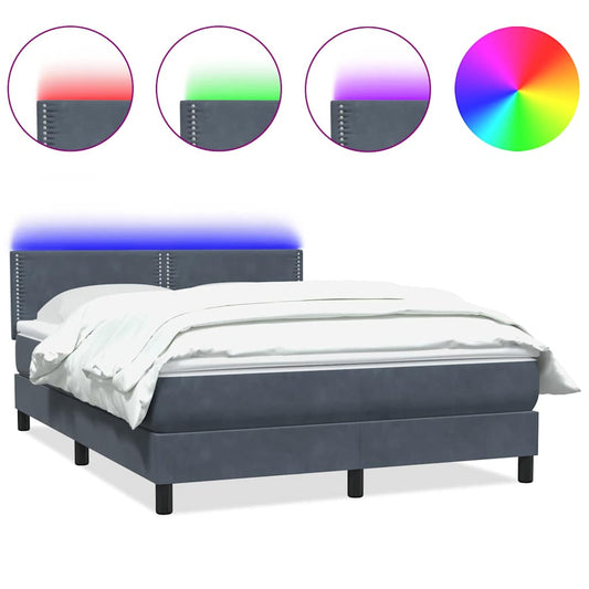 vidaXL Κρεβάτι Boxspring με Στρώμα & LED Σκούρο Γκρι 160x210 εκ. Βελούδινο