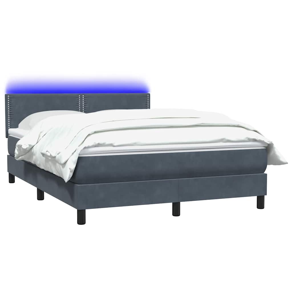 vidaXL Κρεβάτι Boxspring με Στρώμα & LED Σκούρο Γκρι 160x210 εκ. Βελούδινο