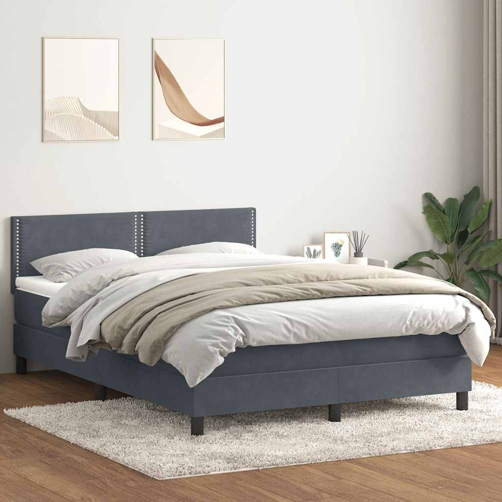 vidaXL Κρεβάτι Boxspring με Στρώμα & LED Σκούρο Γκρι 160x210 εκ. Βελούδινο