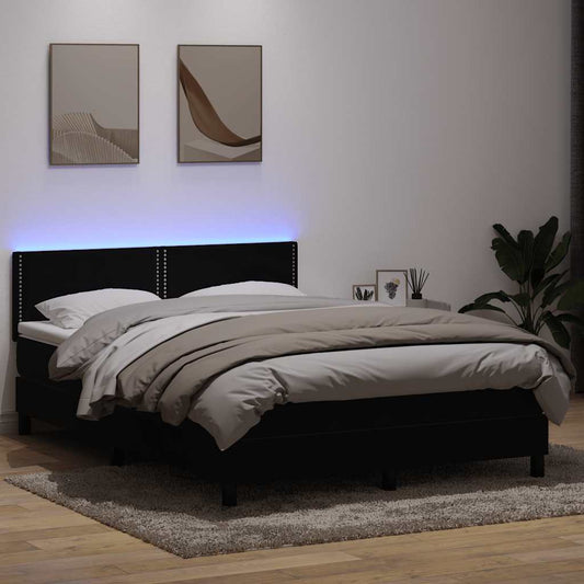 vidaXL Κρεβάτι Boxspring με Στρώμα & LED Μαύρο 160x210 εκ. Βελούδινο