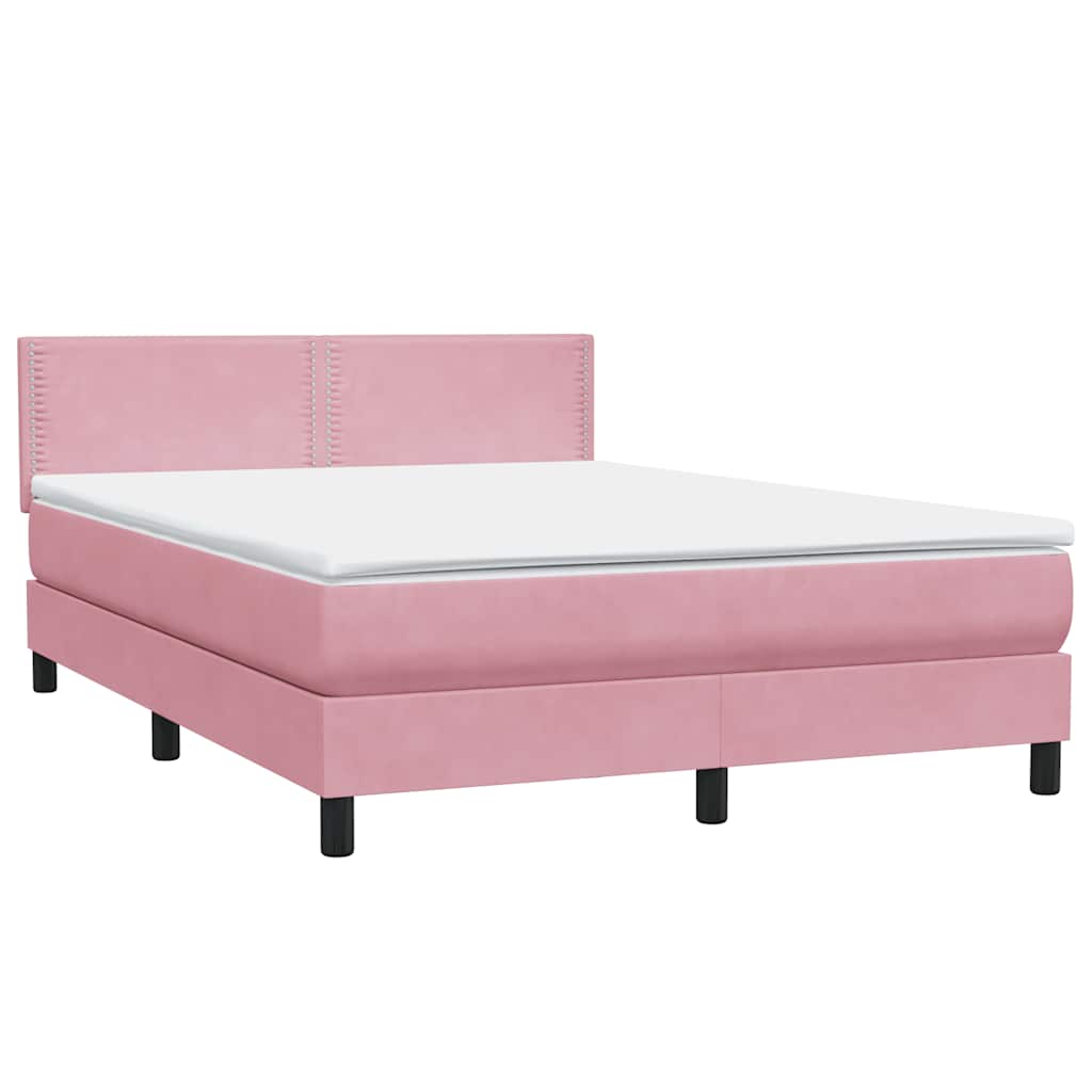 vidaXL Κρεβάτι Boxspring με Στρώμα & LED Ροζ 160x210 εκ. Βελούδινο