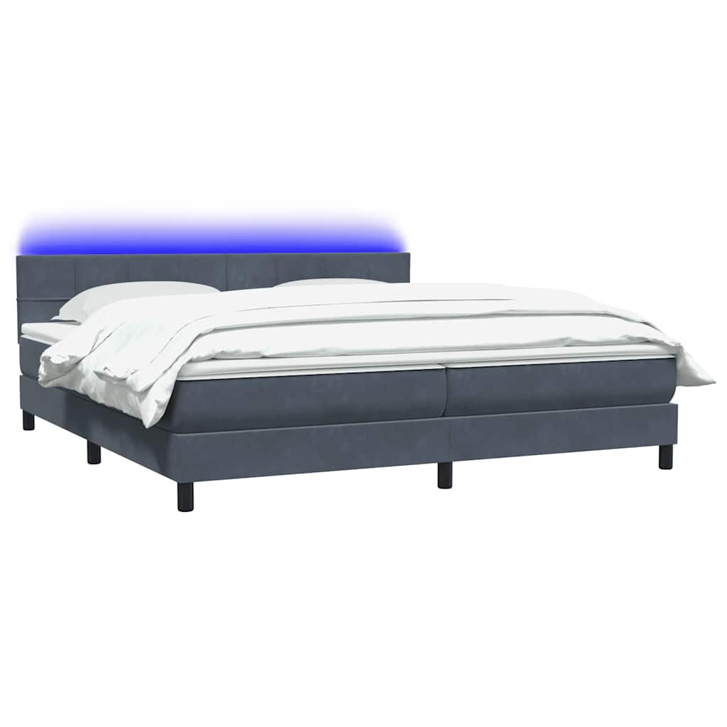 vidaXL Κρεβάτι Boxspring με Στρώμα & LED Σκούρο Γκρι 180x210 εκ. Βελούδινο