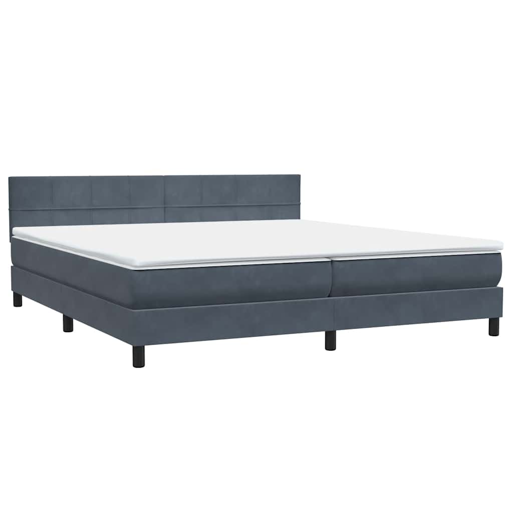 vidaXL Κρεβάτι Boxspring με Στρώμα & LED Σκούρο Γκρι 180x210 εκ. Βελούδινο